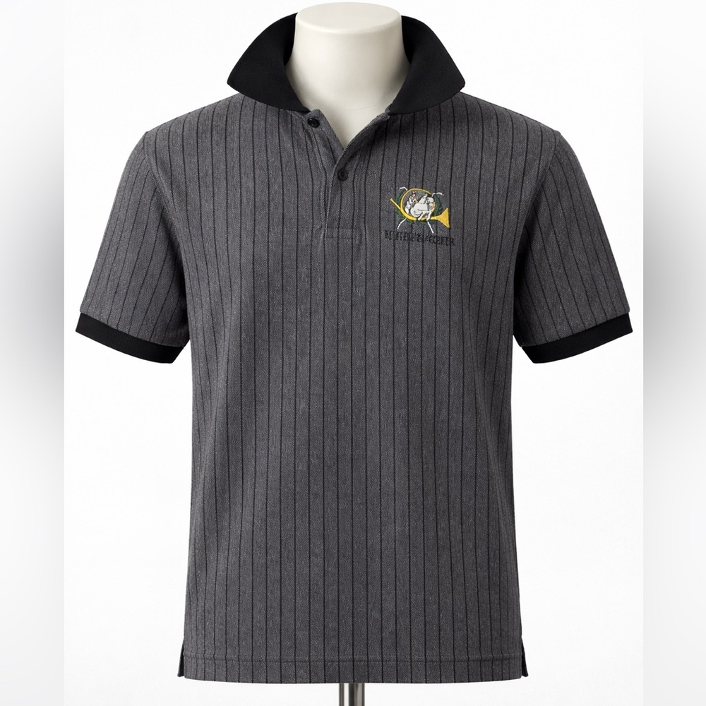 Vintage BOAST Polo Shirt Mens Gray Black Striped 100% Cotton Preppy 80s 90s Sz M